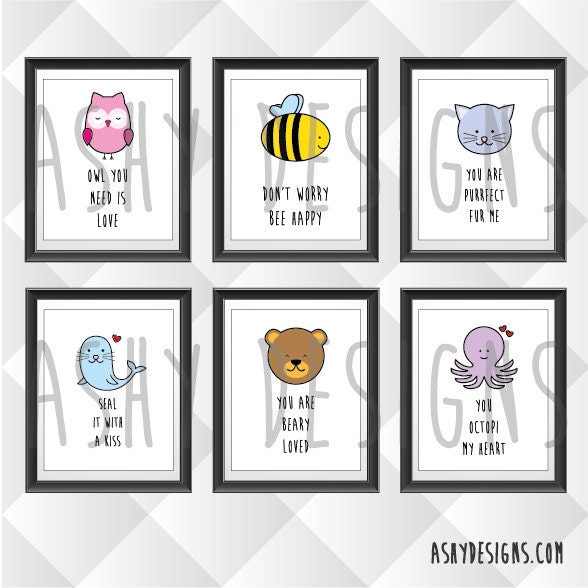 SET OF 3 Art Prints Animal Themed Wall Decor Etsy