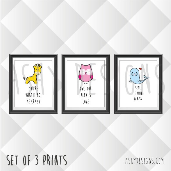 SET OF 3 Art Prints Animal Themed Wall Decor