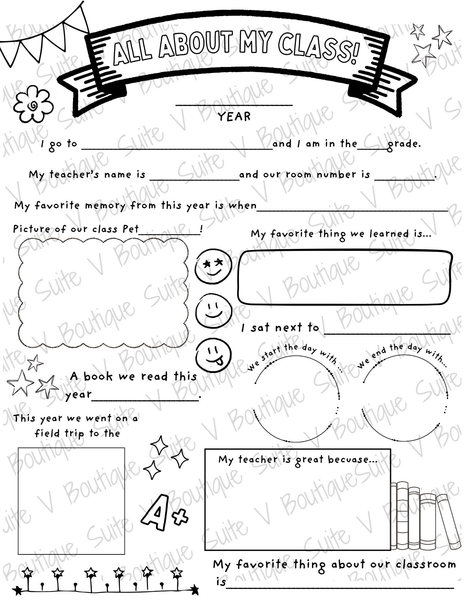 All About My Class Printable Worksheet: End of Year Keepsake (instant ...