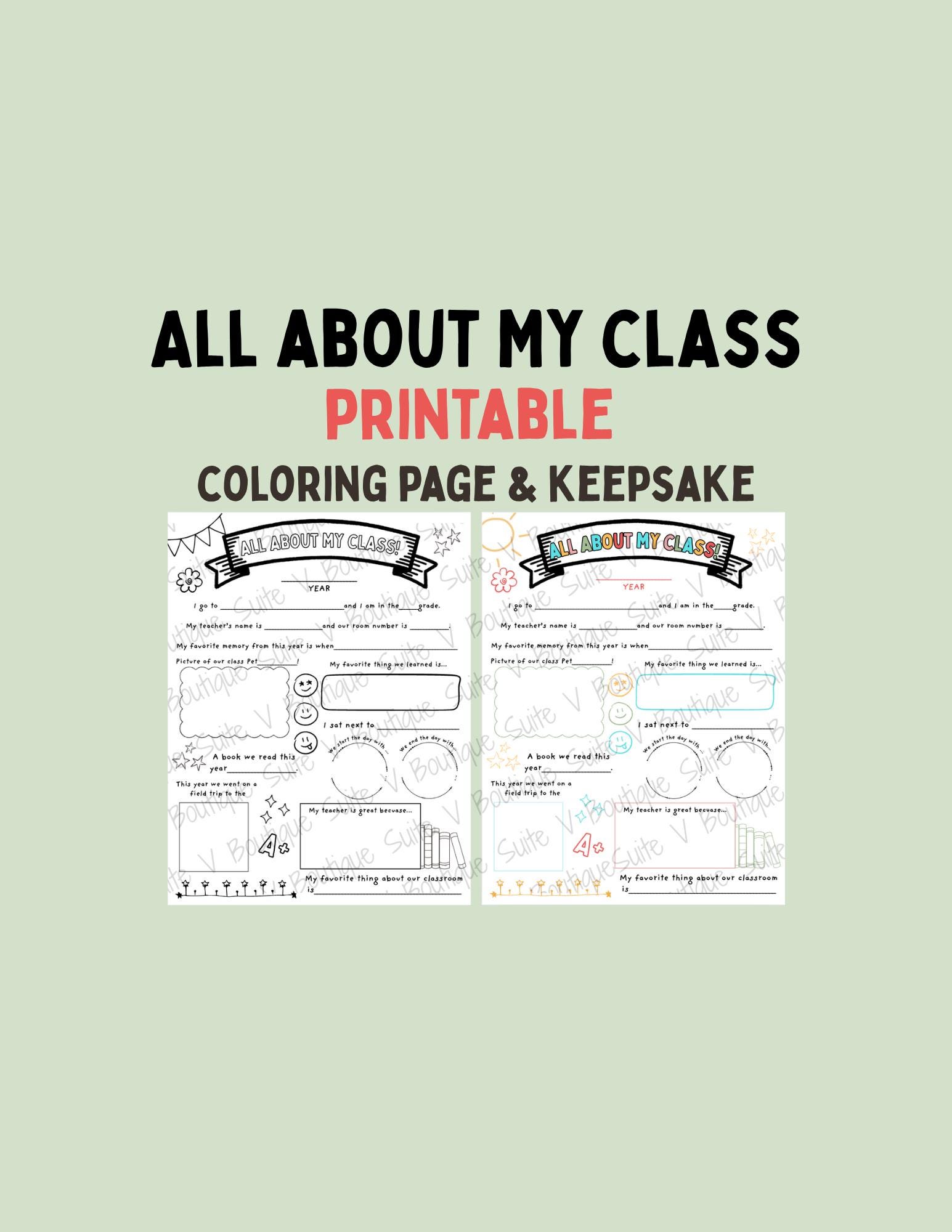 All About My Class Printable Worksheet: End of Year Keepsake (instant ...