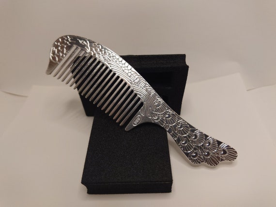 Vintage 1940's Pure Silver Peacock Comb - image 1