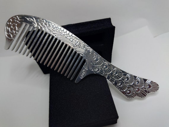Vintage 1940's Pure Silver Peacock Comb - image 3