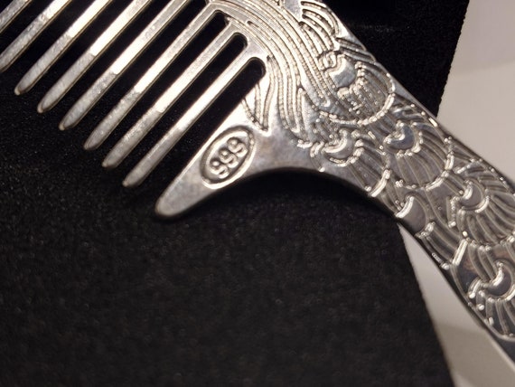 Vintage 1940's Pure Silver Peacock Comb - image 2