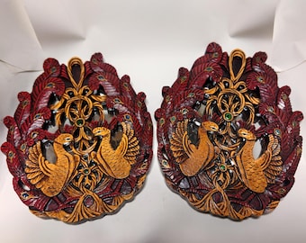 Vintage 1960's Resin Peacock Mirror Set