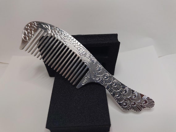 Vintage 1940's Pure Silver Peacock Comb - image 5