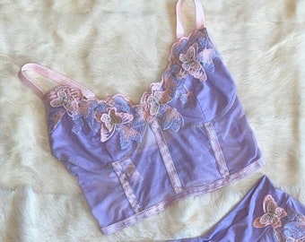 Bustier de mariposa lavanda, top de malla