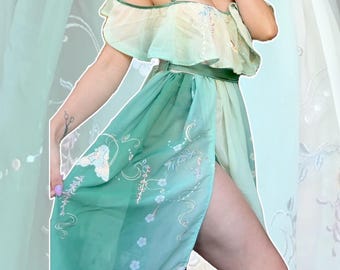 Vestido de gasa, vestido de gasa fluido, gasa bordada