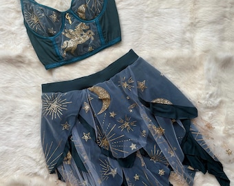 Vestido de Luna y Estrellas, Unicornio, Pegaso, Bustier, Falda de Hada