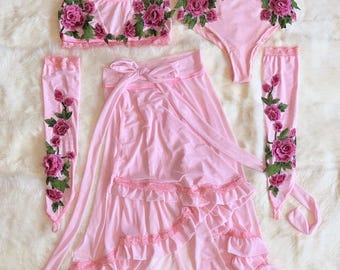 Falda con volantes de malla, falda con volantes de bambú, falda de talle alto