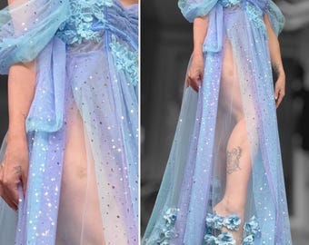 Vestido estrellado, vestido vaporoso de malla con luna y estrellas, vestido hecho a medida
