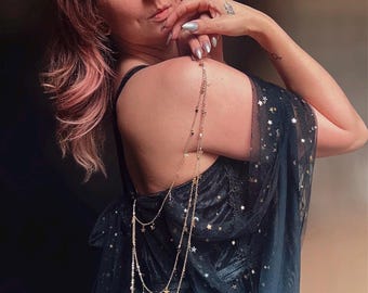 Vestido negro estrellado, vestido etéreo, vestido de fantasía, vestido de luna y estrellas, vestido hecho a medida