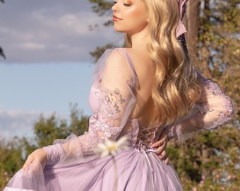 Vestido de hada único, vestido de tul con mangas, vestido bustier