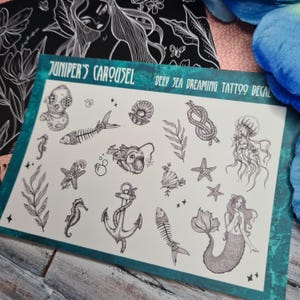 Hand drawn water slide tattoo decals for Blythe, BJD, Pullip, Barbie - Series 3 &#39;Deep Sea Dreaming&#39;. Barbie tattoos