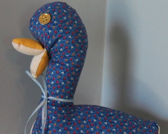 Blue Floral Cotton Print Stuffed Duck