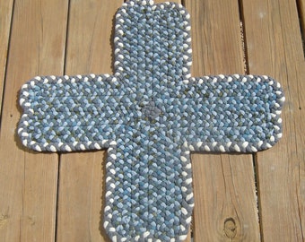 Cross Shaped Hand Made Braided Wool Mat/Runner