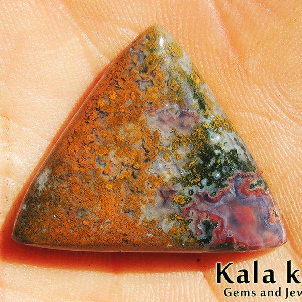 Agate Hungary opal Chacedony Red Orange Green moss agate Collectors Triangular Cabochon 26x25x6 MM