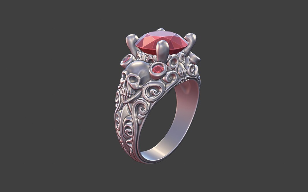 Engagement Ring Skull Scrollwork STL 3D Model for Casting – Gothic ...
