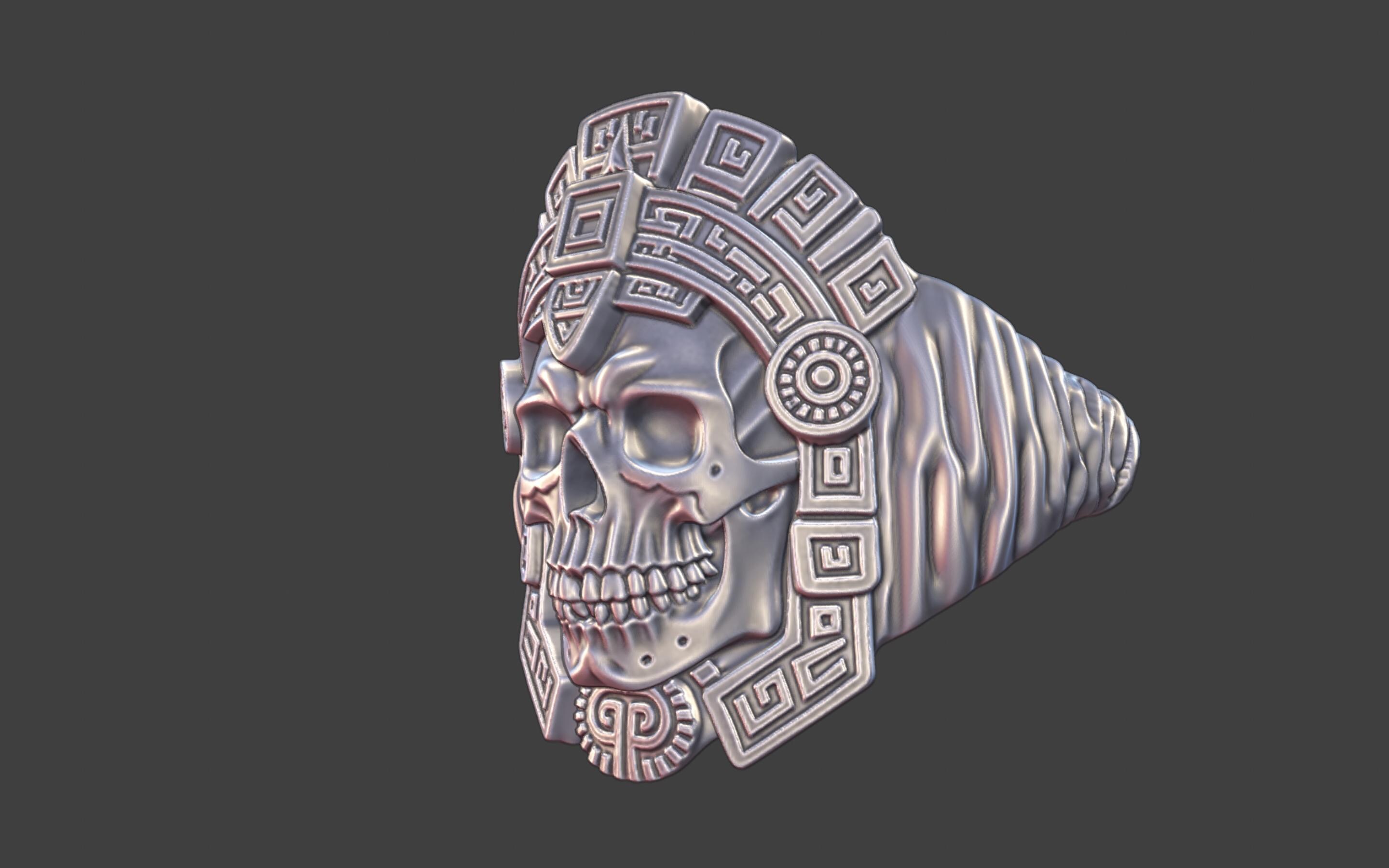 Inca Scull Mayan Inca Skull Warrior Ring STL 3D Model for Casting – Tribal Jewelry ...