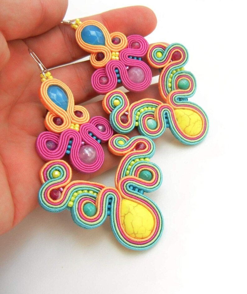 Orecchini in soutache da fata / Gioielli in soutache colorati / Orecchini lesbici Gioielli lgbt / Orecchini pendenti / Orecchini Frida / Orecchini Bollywood immagine 4