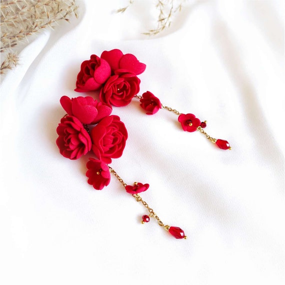 Red Flower Earrings