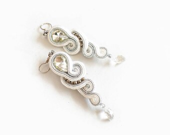 Handmade Wedding Earrings, Bridesmaid Gift, Soutache Earrings, White Earrings, Statement Earrings, Dangle Earrings, Bridal Earrings by ANUI