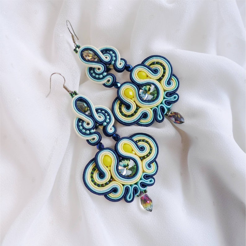 Chandelier Soutache Earrings, Rainbow Earrings, Statement Earrings, Colorful Dangle Earrings, Beaded Earrings, Peacock Earrings, nickel free