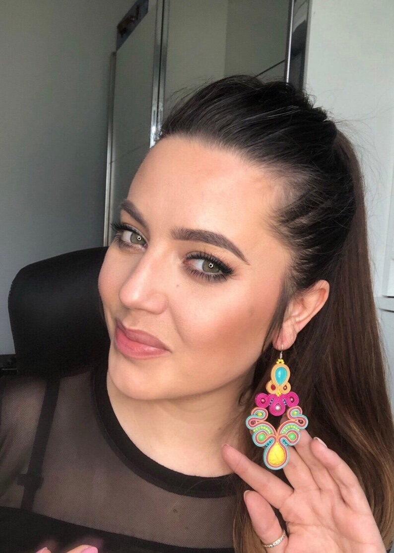 Orecchini in soutache da fata / Gioielli in soutache colorati / Orecchini lesbici Gioielli lgbt / Orecchini pendenti / Orecchini Frida / Orecchini Bollywood immagine 5