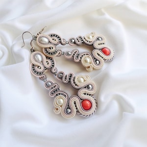 Blush Wedding Soutache Earrings, Rose Dangle Earrings, Chandelier Soutache Wedding Jewelry, Pink Bridal Earrings, Nickel Free Earrings