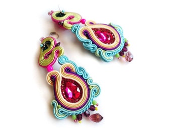 Fairy Earrings, Multi colored Earrings, Rainbow Soutache Earrings, Colorful Dangle Earrings, Bollywood Earrings, Lesbian Earrings Jewelry