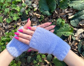 Knit Lilac Winter Gloves, Fingerless Gloves, Gift For Wife, Gift For Mom, New Fashion 2024 Spring Glove, Driving Glove, Accessory For Hands,