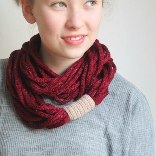 PRE-FALL SALE... Autumn scarf,  infinity scarf, circle scarf,  claret red scarf, knitting scarf,  crochet scarf, ready to shipping.