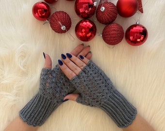 Fingerless Knit Gloves, Valentines Day gift for Her, Driving Gloves Women, Elegant Fingerless Glove, Knit Mitten, Bridal Wedding Hand Warmer