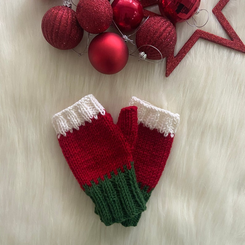 Christmas Gloves, Santa Claus Gloves, New Years Gift, Driving Fingerless Gloves, Winter Knit Mitten, Texting Red Glove, Women Hand Cuff, image 3