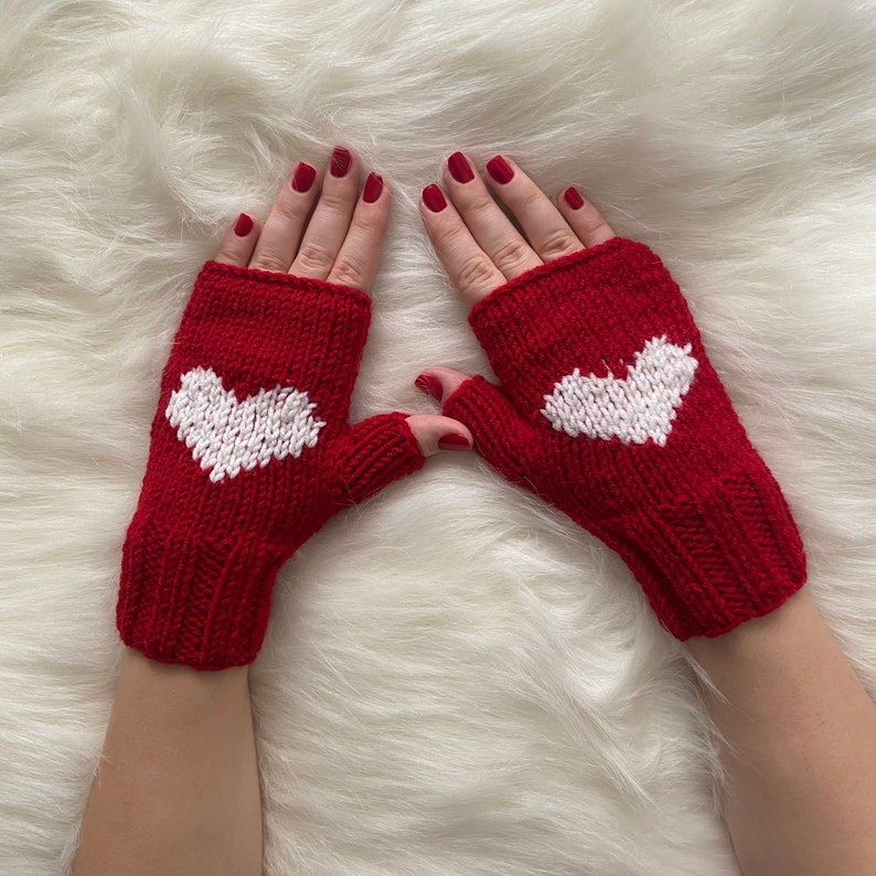 Valentines Day Gift For Girlfriend, Brown Knit Heart Gloves, For Mom Heart Glove, Winter Mitten Love Glove, Driving Fingerless Hand Warmers, image 8