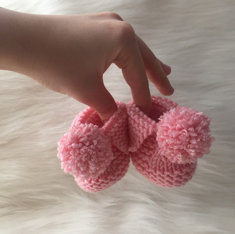 Newborn Booties, Baby Hospital Hat, Pompom Baby Shoes, Baby Ankle Booties, Newborn Girl Hat, Newborn Pompom Shoes, Hospital Outfit image 1