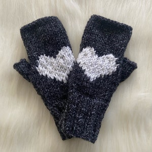 Winter Fingerless Gift Glove, Knit Handmade Driving Glove, Knit Best Heart Gloves For Womens, Beige Wool Mitten, Valentines Day Heart gloves image 10