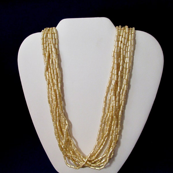 Vintage Chic Multi Strand Faux Fresh Water Pearl Necklace Made in Hong Kong