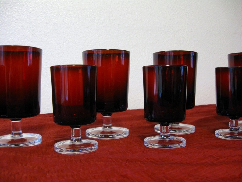 Vintage Ruby Red French Cordial Stemware Liqueur Wine Glasses Etsy