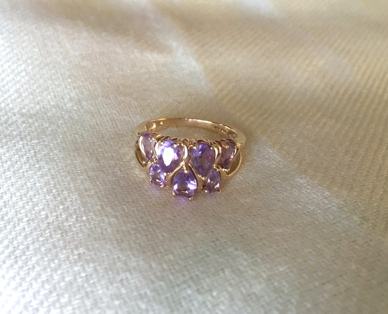 Vintage Solid 10K Yellow Gold Amethyst Signed Town and Country Ring Size 7.75