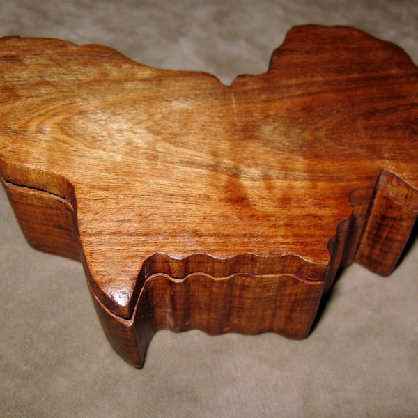 Smooth Vintage Hand Carved Ironwood Africa Continent Lidded Trinket Box