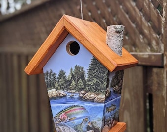 Steelhead Fishing Birdhouse Wrapped Four Sides
