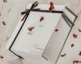 Luxury bridal party proposal personalized gift box - name and title - classic white with black ribbon- foldable magnetic box