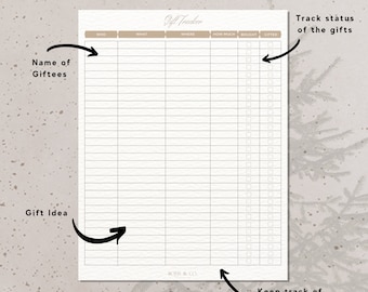 Luxury Christmas, Holiday Gift Tracker - Christmas Gift List - Elegant, Neutral Aesthetics - Printable File - Instant Download - luxury gift