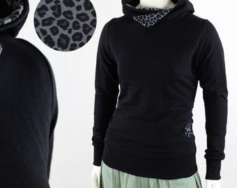 Women's black hoodie with leopard print