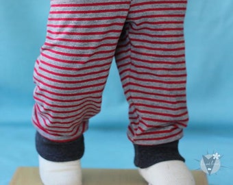 Children's leggings, gray and red stripes