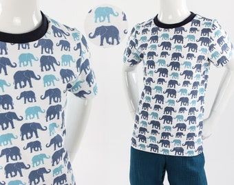 Children's white t-shirt with blue elephants