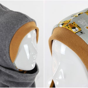 Children&#39;s reversible fleece hat grey and tiger