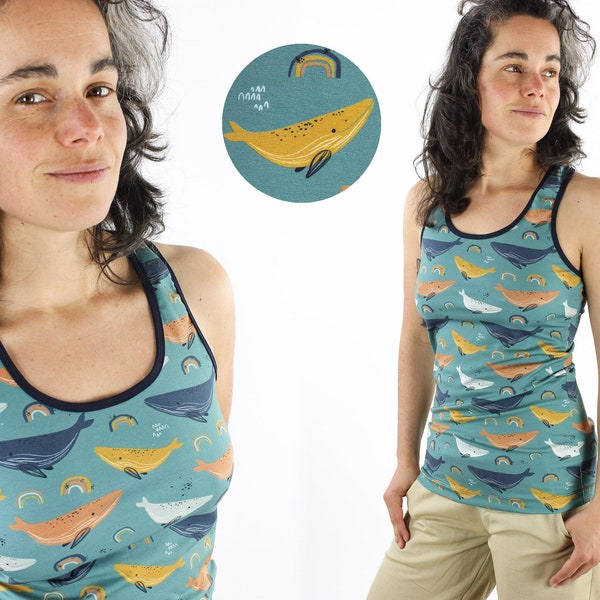 Racerback Tank Top meeresgrün mit Walen