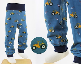 Children's leggings petrol with tractors ORGANIC FABRICS