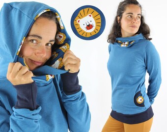 Dameshoodie gemêleerd blauw met leeuwen